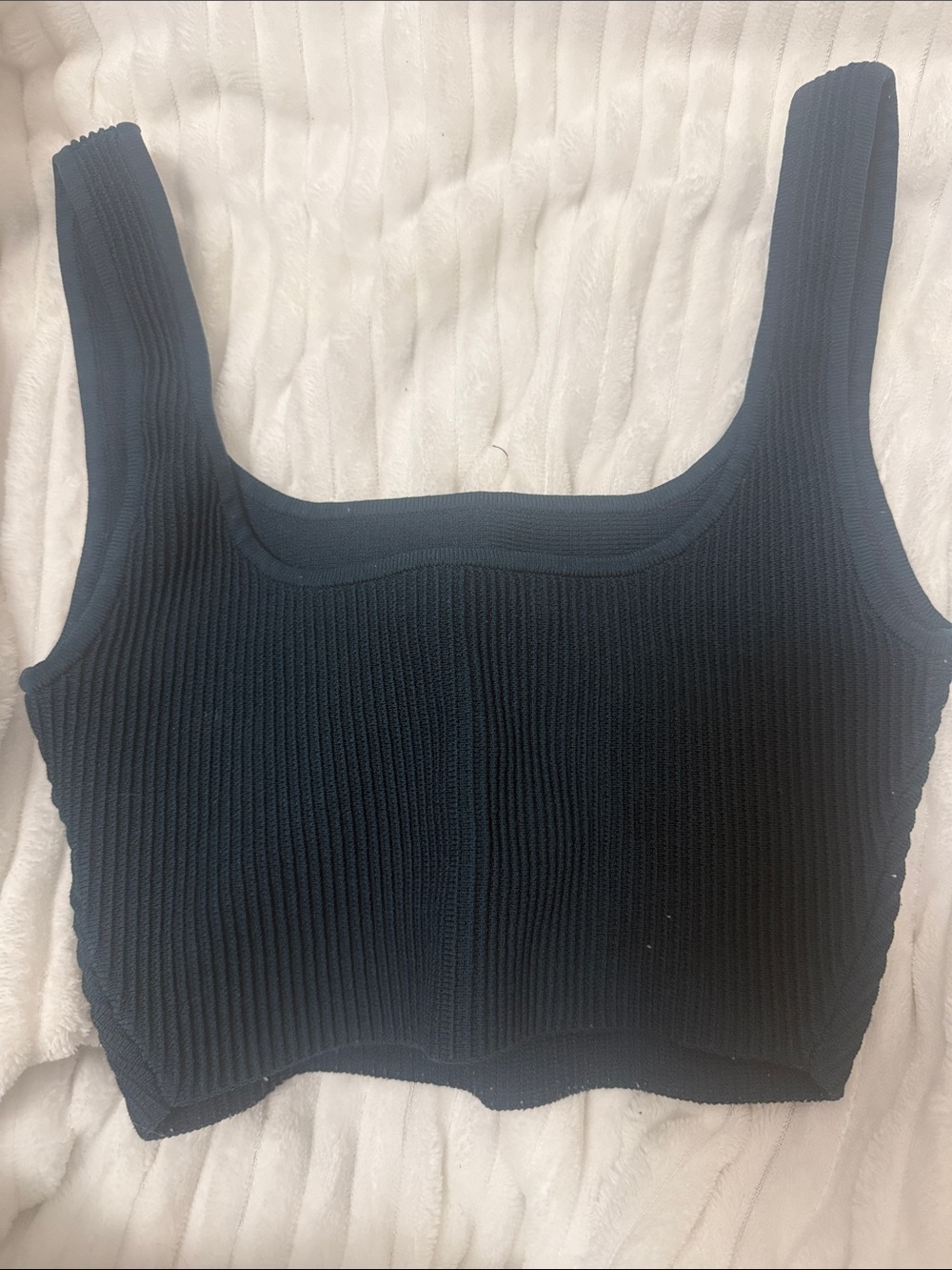 Babaton Black Ribbed Square Crop Tank - Picture 2 of 2